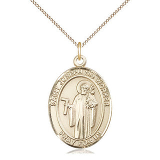 14kt Gold Saint Joseph the Worker Medal Engraved Catholic Saint Jewelry