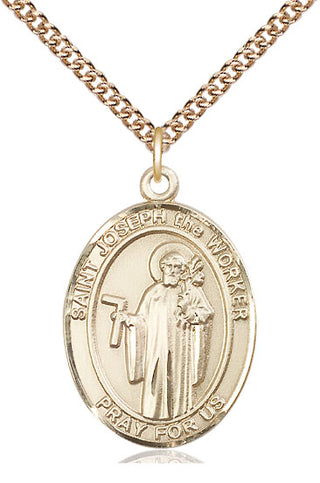 14kt Gold Saint Joseph the Worker Medal Engraved Catholic Saint Jewelry