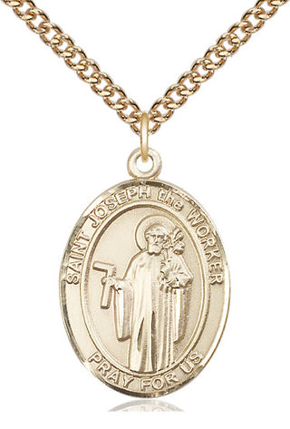 14kt Gold Saint Joseph the Worker Medal Engraved Catholic Saint Jewelry