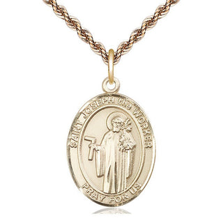 14kt Gold Saint Joseph the Worker Medal Engraved Catholic Saint Jewelry