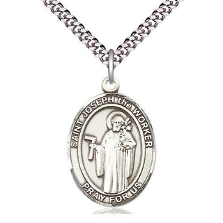 Pewter Saint Joseph the Worker Medal Catholic Jewelry Engraved Catholic Saint Jewelry