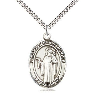 Pewter Saint Joseph the Worker Medal Catholic Jewelry Engraved Catholic Saint Jewelry
