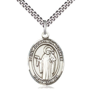 Pewter Saint Joseph the Worker Medal Catholic Jewelry Engraved Catholic Saint Jewelry