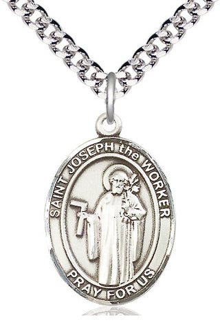 Sterling Silver Saint Joseph the Worker Medal Catholic Jewelry Engraved Catholic Saint Jewelry
