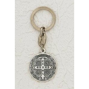 6-pack - Saint Benedict Silver Tone Token Keychain