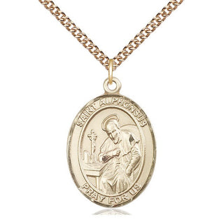 14kt Gold Saint Alphonsus Medal Engraved Catholic Saint Jewelry
