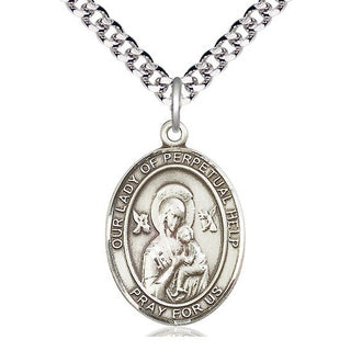 Sterling Silver Our Lady of Perpetual Help Medal Catholic Jewelry Engraved Catholic Saint Jewelry