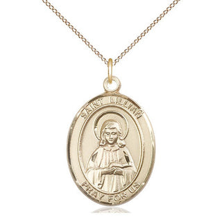 14kt Gold Filled Saint Lillian Medal Catholic Jewelry Engraved Catholic Saint Jewelry