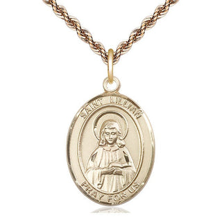 14kt Gold Filled Saint Lillian Medal Catholic Jewelry Engraved Catholic Saint Jewelry