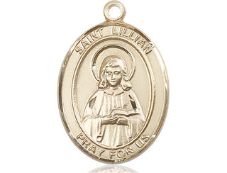 14kt Gold Saint Lillian Medal Engraved Catholic Saint Jewelry