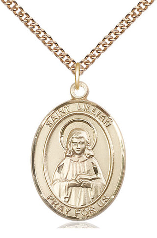 14kt Gold Saint Lillian Medal Engraved Catholic Saint Jewelry