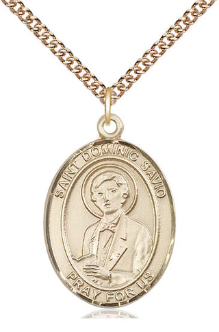 14kt Gold Saint Dominic Savio Medal Engraved Catholic Saint Jewelry