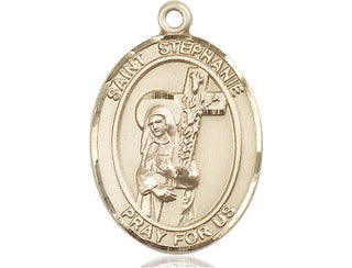 14kt Gold Filled Saint Stephanie Medal Engraved Catholic Saint Jewelry