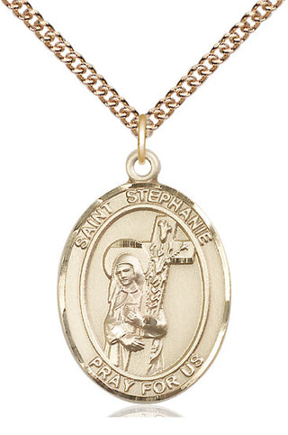 14kt Gold Filled Saint Stephanie Medal Catholic Jewelry Engraved Catholic Saint Jewelry