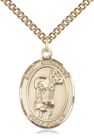 14kt Gold Filled Saint Stephanie Medal Catholic Jewelry Engraved Catholic Saint Jewelry