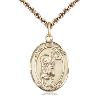 14kt Gold Filled Saint Stephanie Medal Catholic Jewelry Engraved Catholic Saint Jewelry