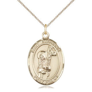 14kt Gold Saint Stephanie Medal Engraved Catholic Saint Jewelry
