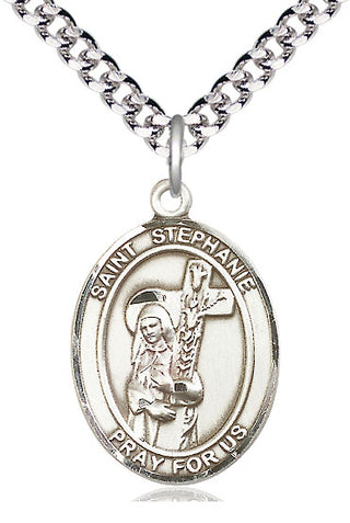 Pewter Saint Stephanie Medal Catholic Jewelry Engraved Catholic Saint Jewelry