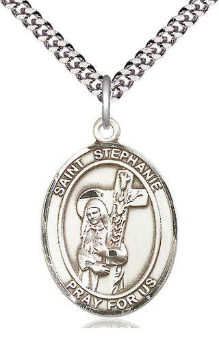 Pewter Saint Stephanie Medal Catholic Jewelry Engraved Catholic Saint Jewelry