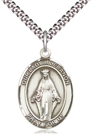 Pewter Our Lady of Lebanon Medal Catholic Jewelry Engraved Catholic Saint Jewelry