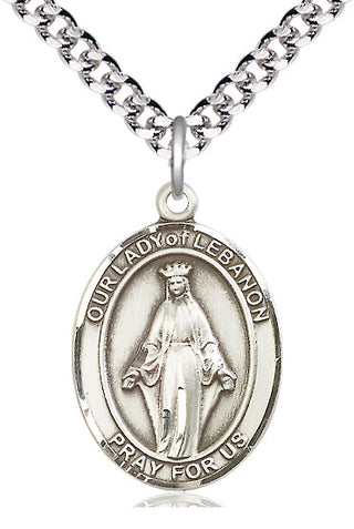 Pewter Our Lady of Lebanon Medal Catholic Jewelry Engraved Catholic Saint Jewelry