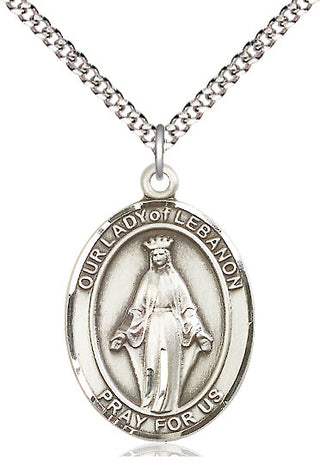 Pewter Our Lady of Lebanon Medal Catholic Jewelry Engraved Catholic Saint Jewelry