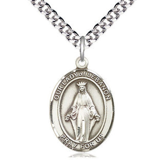 Sterling Silver Our Lady of Lebanon Medal Catholic Jewelry Engraved Catholic Saint Jewelry
