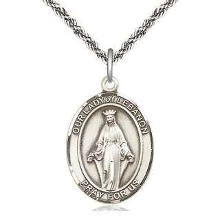 Sterling Silver Our Lady of Lebanon Medal Catholic Jewelry Engraved Catholic Saint Jewelry