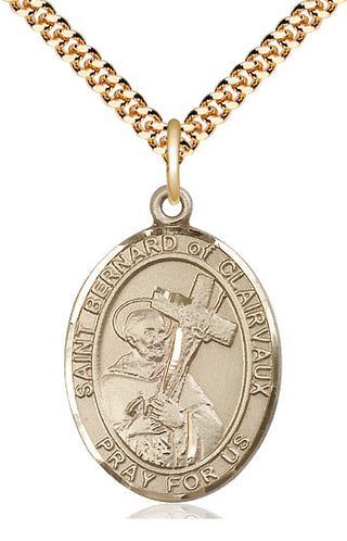 14kt Gold Filled Saint Bernard of Clairvaux Medal Catholic Jewelry Engraved Catholic Saint Jewelry