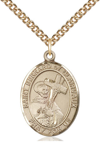 14kt Gold Filled Saint Bernard of Clairvaux Medal Catholic Jewelry Engraved Catholic Saint Jewelry