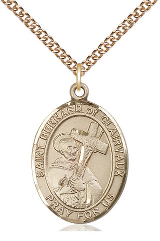 14kt Gold Saint Bernard of Clairvaux Medal Engraved Catholic Saint Jewelry