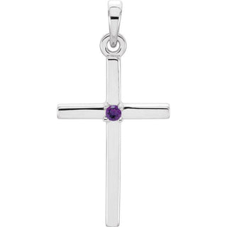 14K White Natural Amethyst Cross Pendant