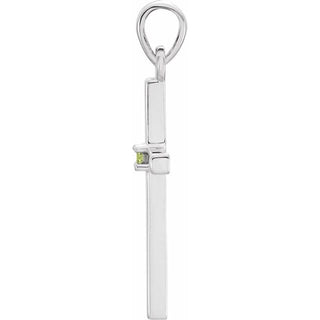 14K White Natural Peridot Cross Pendant