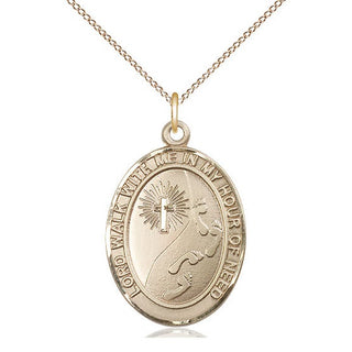 14kt Gold Footprints Cross Medal Engraved Catholic Saint Jewelry