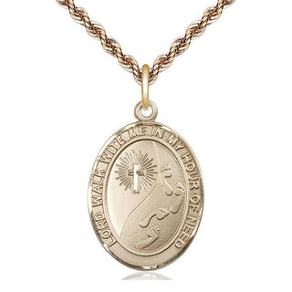 14kt Gold Footprints Cross Medal Engraved Catholic Saint Jewelry