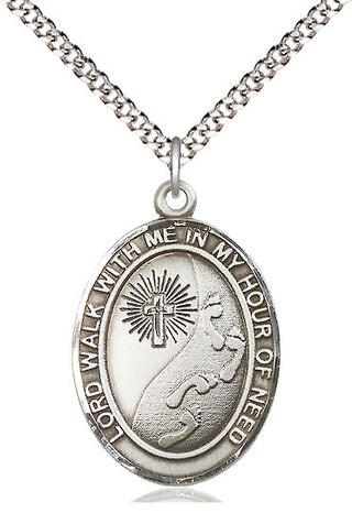 Pewter Footprints Cross Medal Catholic Jewelry Engraved Catholic Saint Jewelry