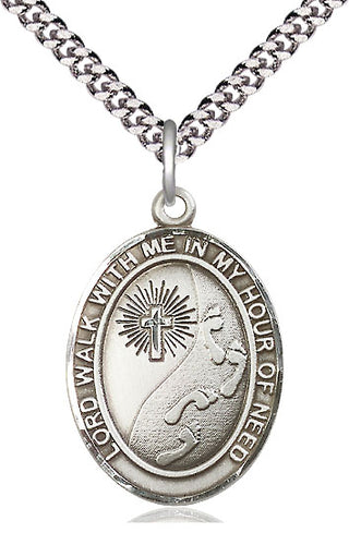 Pewter Footprints Cross Medal Catholic Jewelry Engraved Catholic Saint Jewelry