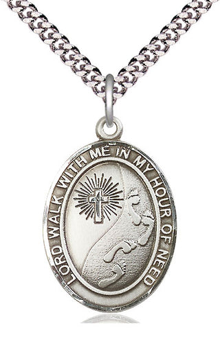 Sterling Silver Footprints Cross Medal Catholic Jewelry Engraved Catholic Saint Jewelry