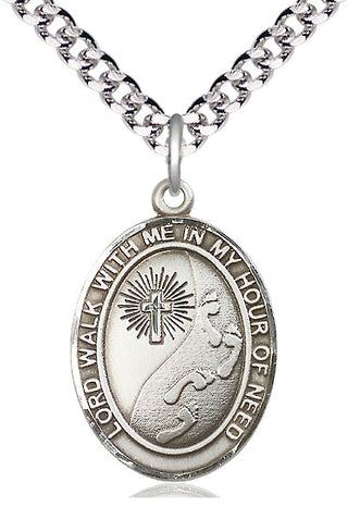 Sterling Silver Footprints Cross Medal Catholic Jewelry Engraved Catholic Saint Jewelry