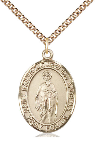 14kt Gold Saint Bartholomew the Apostle Medal Engraved Catholic Saint Jewelry