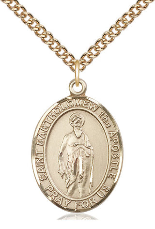 14kt Gold Saint Bartholomew the Apostle Medal Engraved Catholic Saint Jewelry