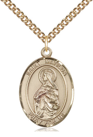 14kt Gold Saint Matilda Medal Engraved Catholic Saint Jewelry