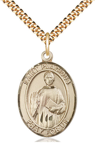 14kt Gold Filled Saint Placidus Medal Catholic Jewelry Engraved Catholic Saint Jewelry