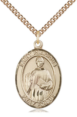 14kt Gold Saint Placidus Medal Engraved Catholic Saint Jewelry