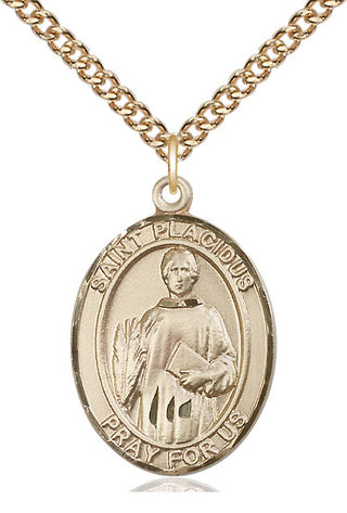 14kt Gold Saint Placidus Medal Engraved Catholic Saint Jewelry