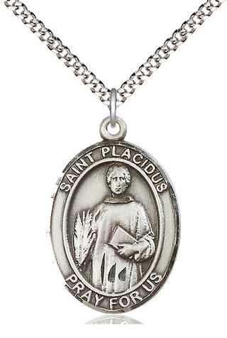 Pewter Saint Placidus Medal Catholic Jewelry Engraved Catholic Saint Jewelry