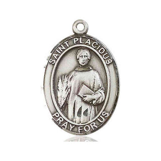 Sterling Silver Saint Placidus Medal Catholic Jewelry Engraved Catholic Saint Jewelry