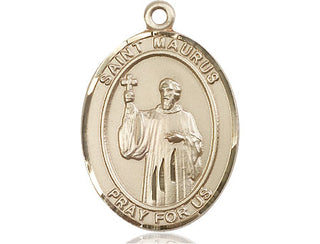 14kt Gold Saint Maurus Medal Engraved Catholic Saint Jewelry