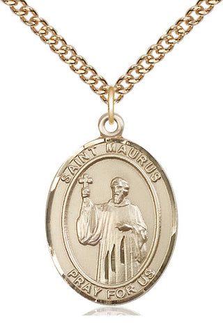 14kt Gold Saint Maurus Medal Engraved Catholic Saint Jewelry