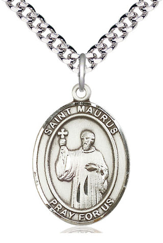 Pewter Saint Maurus Medal Catholic Jewelry Engraved Catholic Saint Jewelry